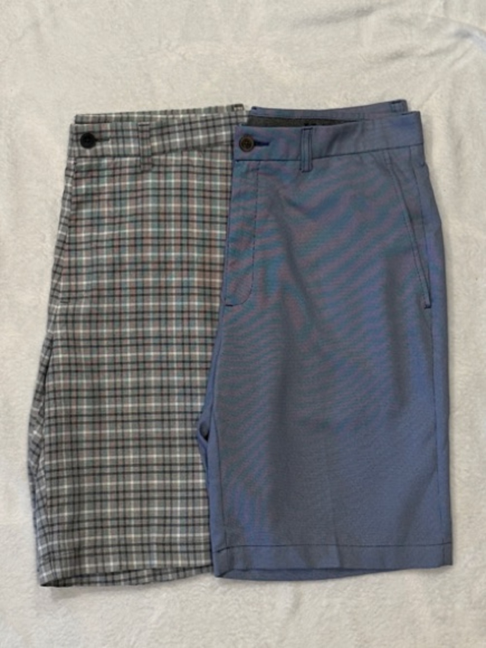 Haggar Performance Comfort Shorts Two-Tone Gray Plaid and Blue